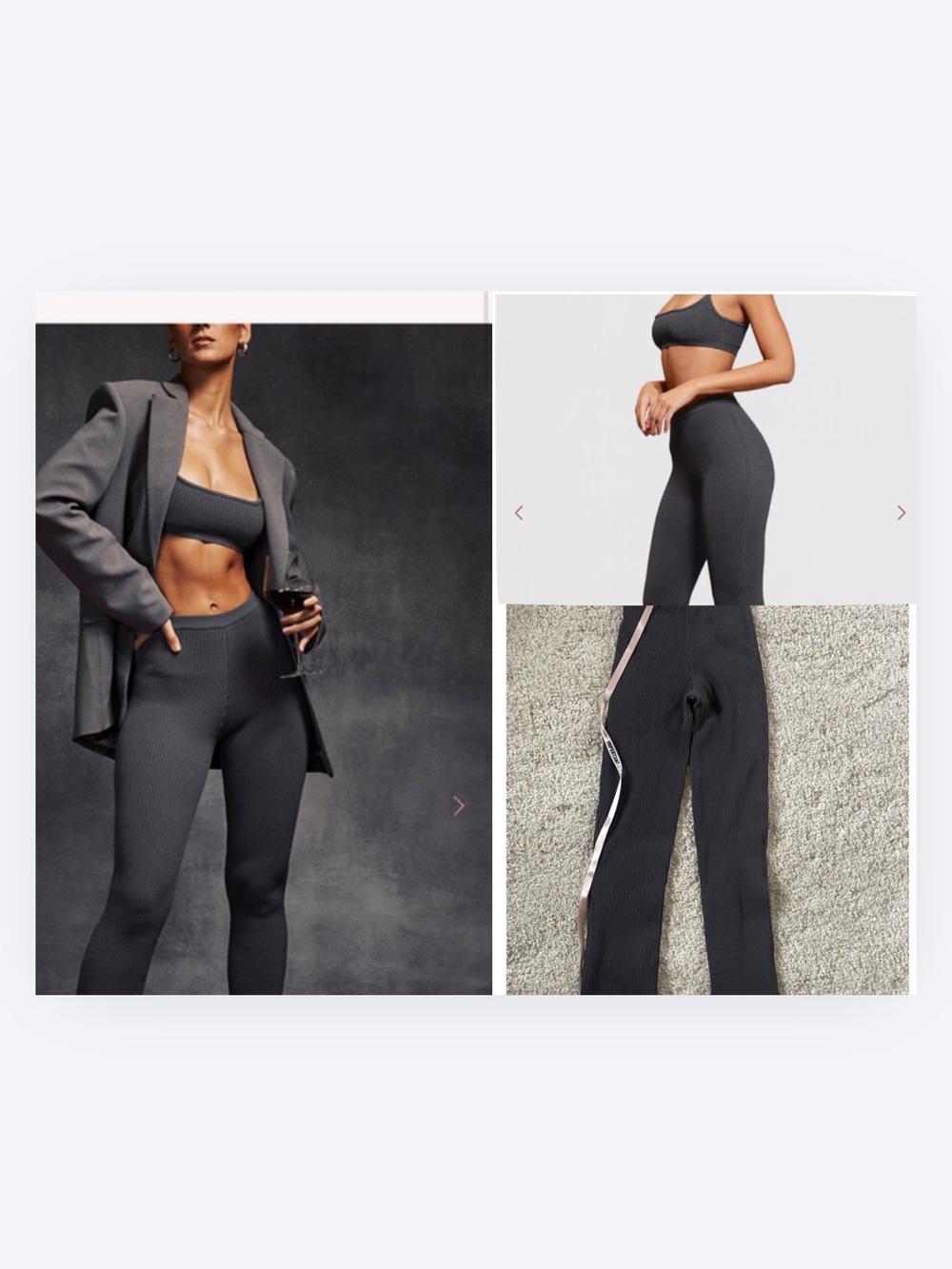 House Of CB Dark Grey Ribbed Knit Leggings .